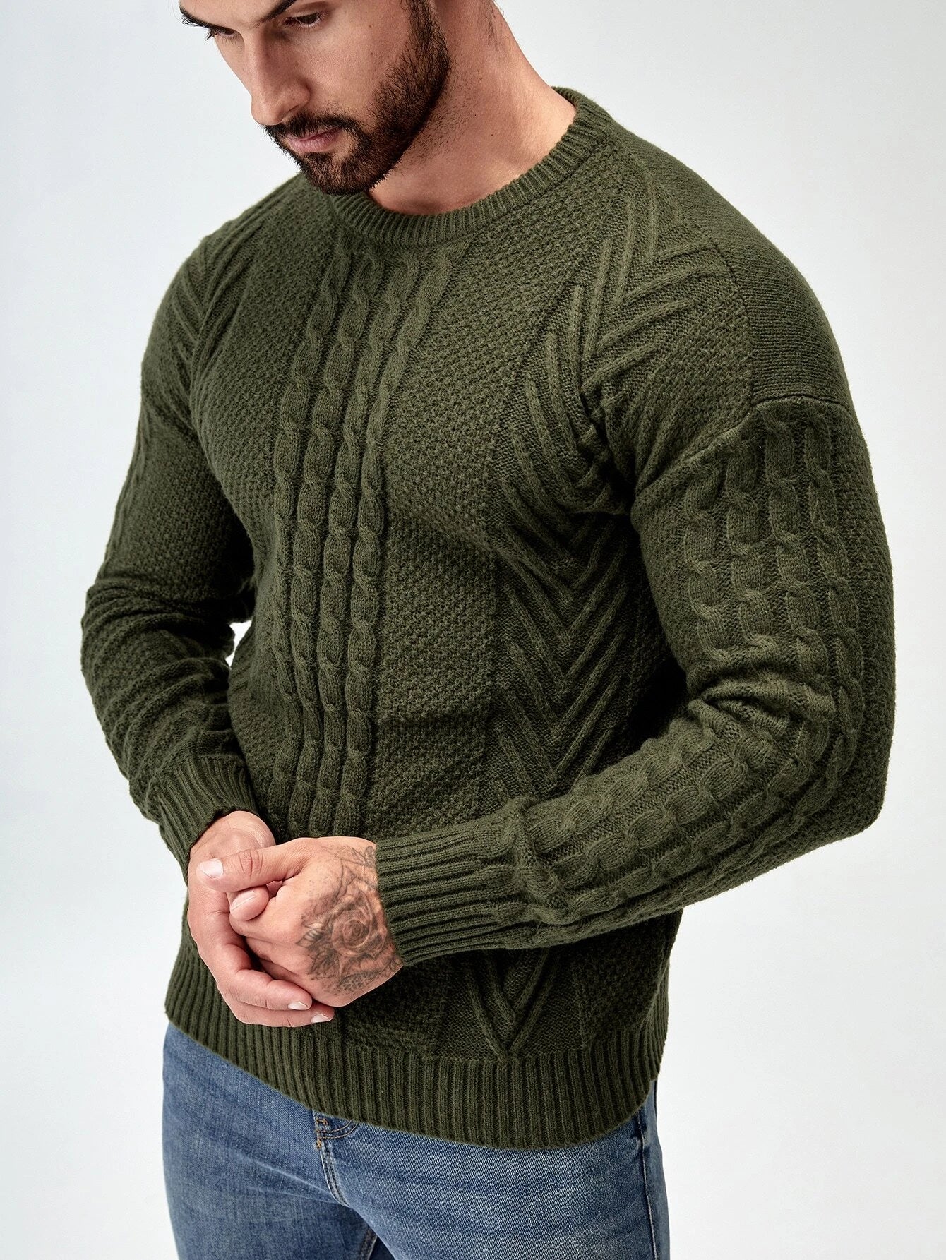 SavvyKnit Men's Sweater Donkergroen