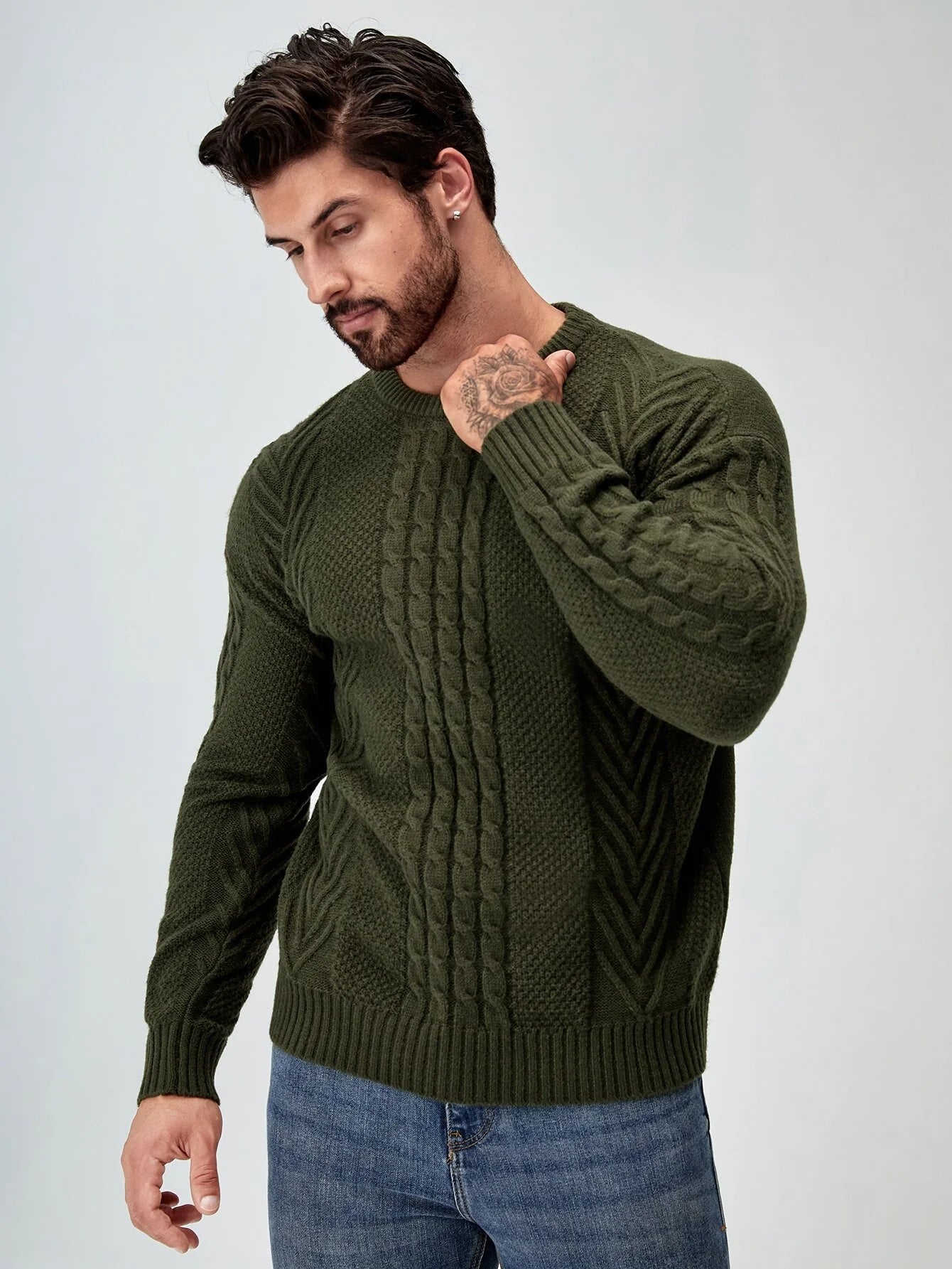 SavvyKnit Men's Sweater Donkergroen
